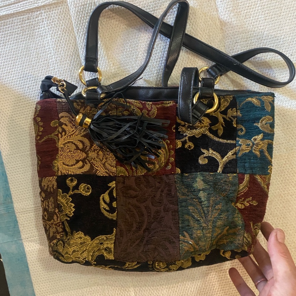 Patchwork Tote Bag with Black Straps